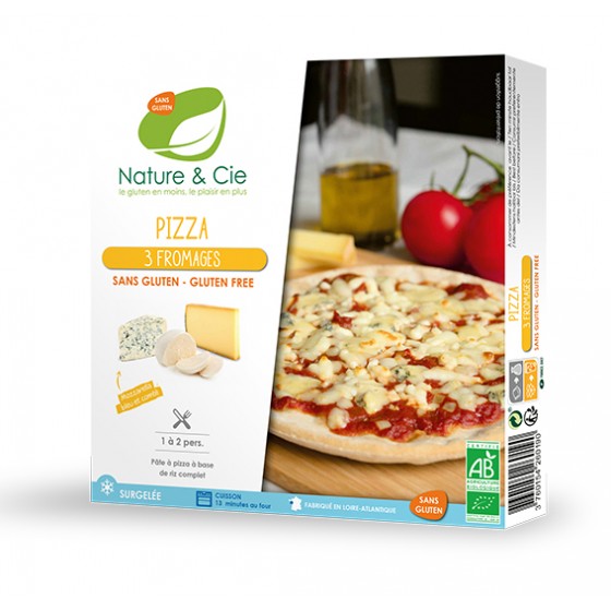 Pizza 3 fromages sans gluten surgelée Pizza 3 fromages sans gluten surgelée
