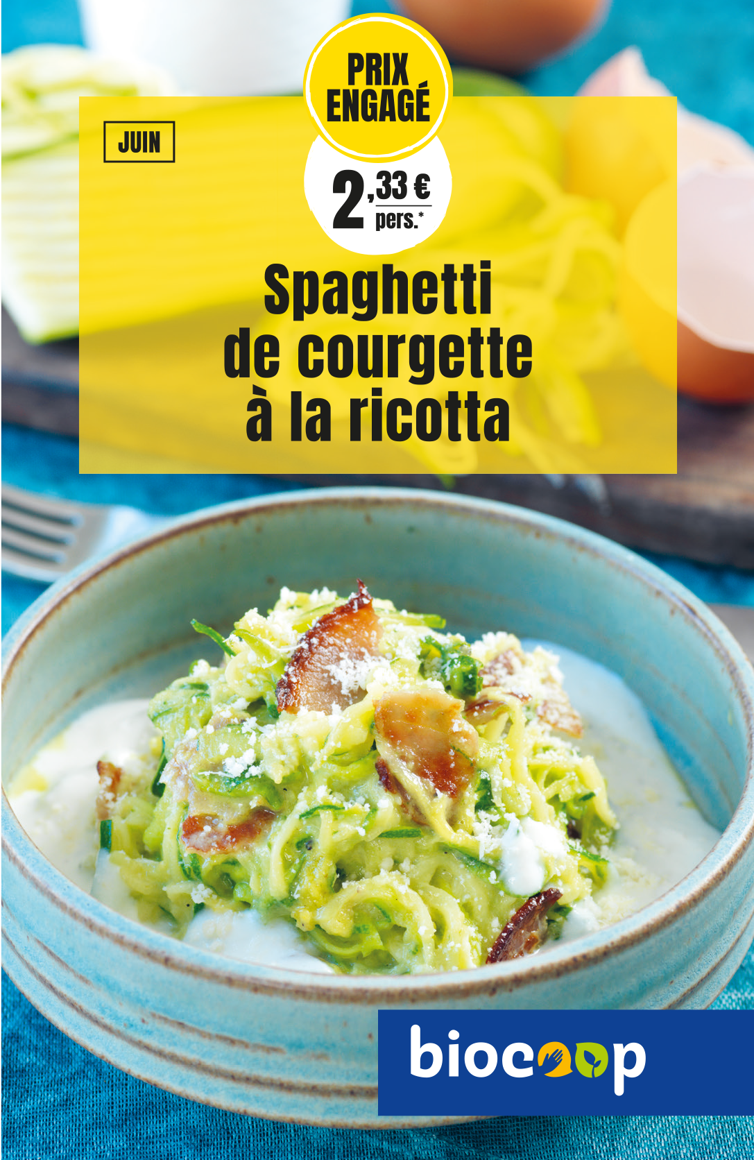 Prix engagé : Spaghetti de courgette à la ricotta - 2€33 / pers Prix engagé : Spaghetti de courgette à la ricotta - 2€33 / pers