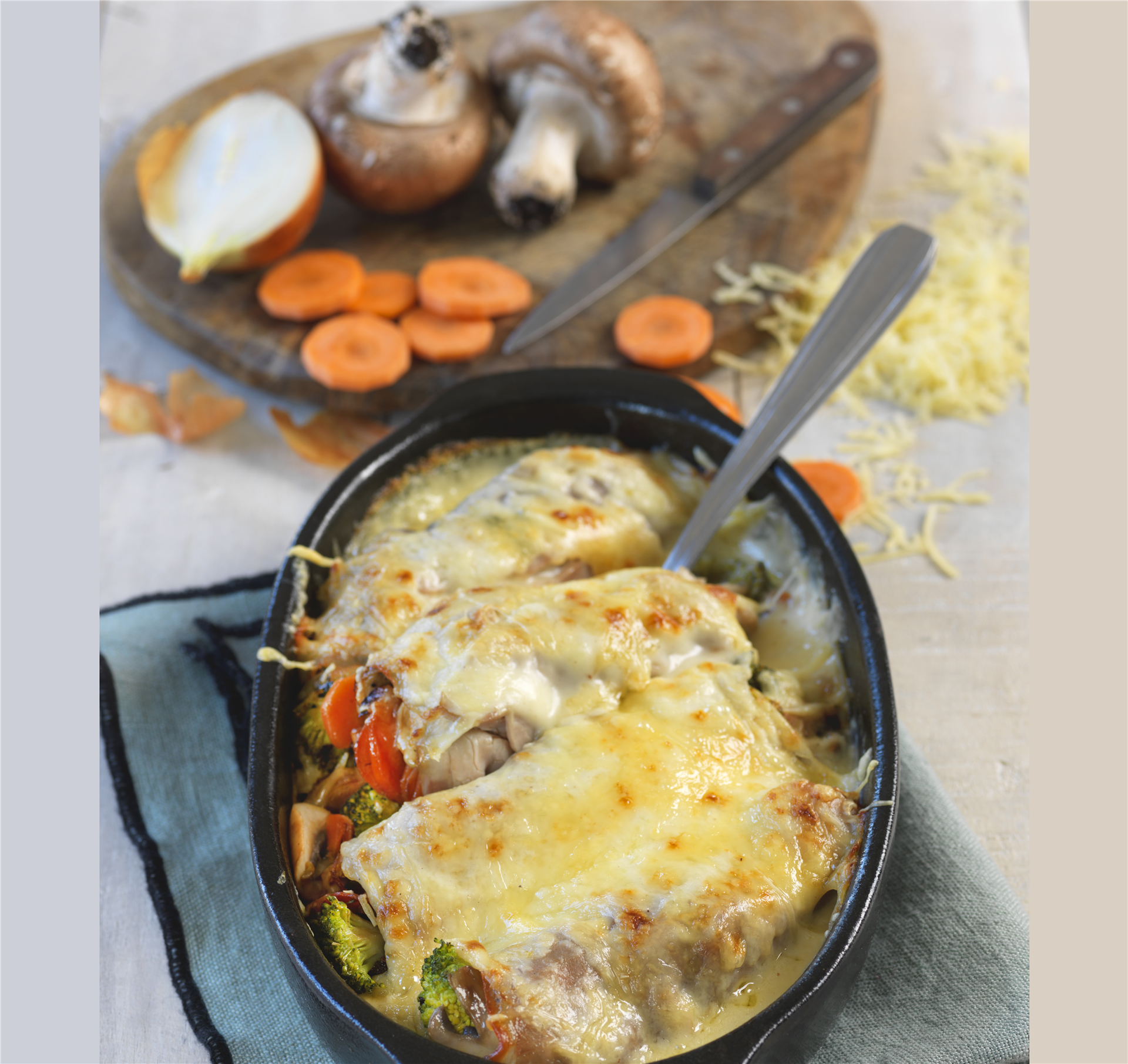 Roulés gratinés de jambon aux petits légumes Roulés gratinés de jambon aux petits légumes